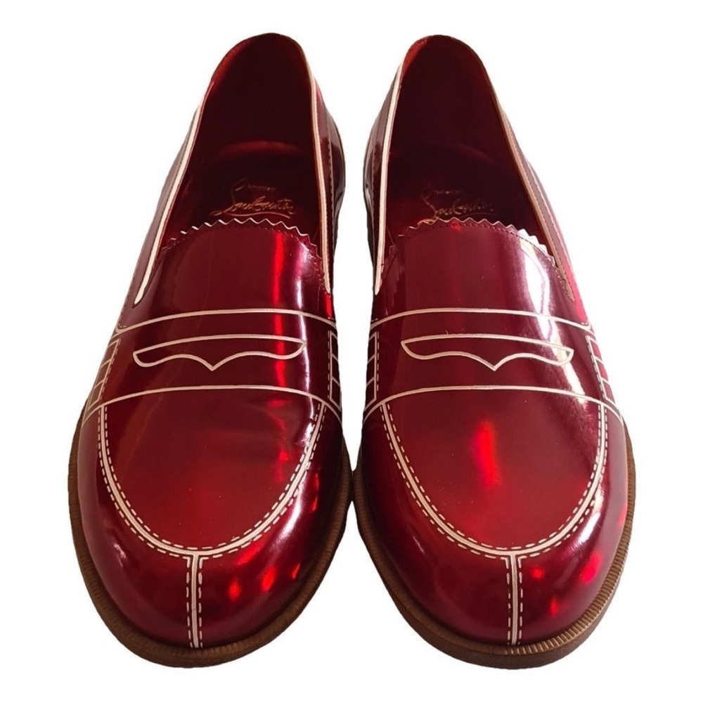 Christian Louboutin Red Mocalaureat Flats Patent Leather Loafers